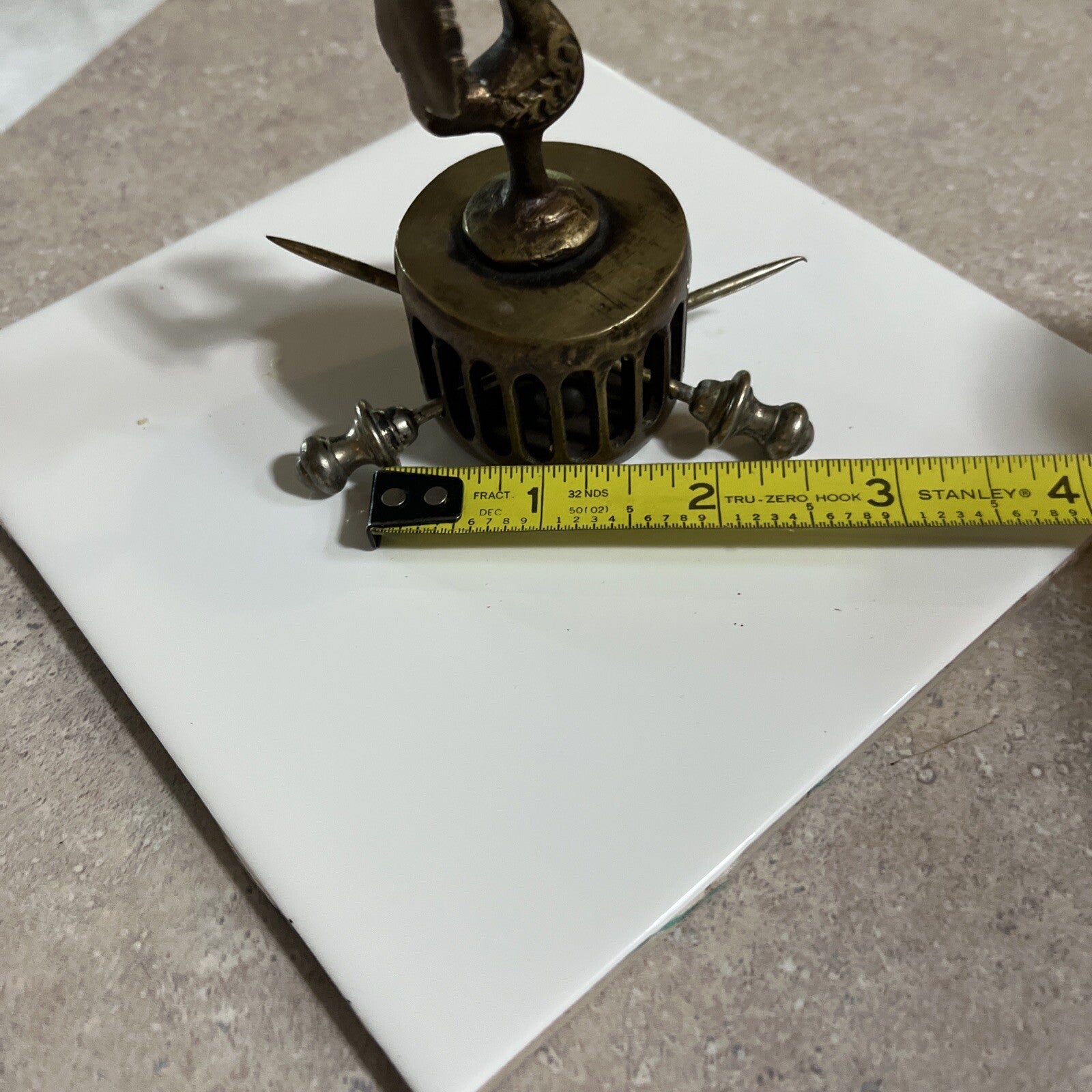 Vintage India Brass Peacock Figure Foot Scrubber 3" Tall x 1-1/2"