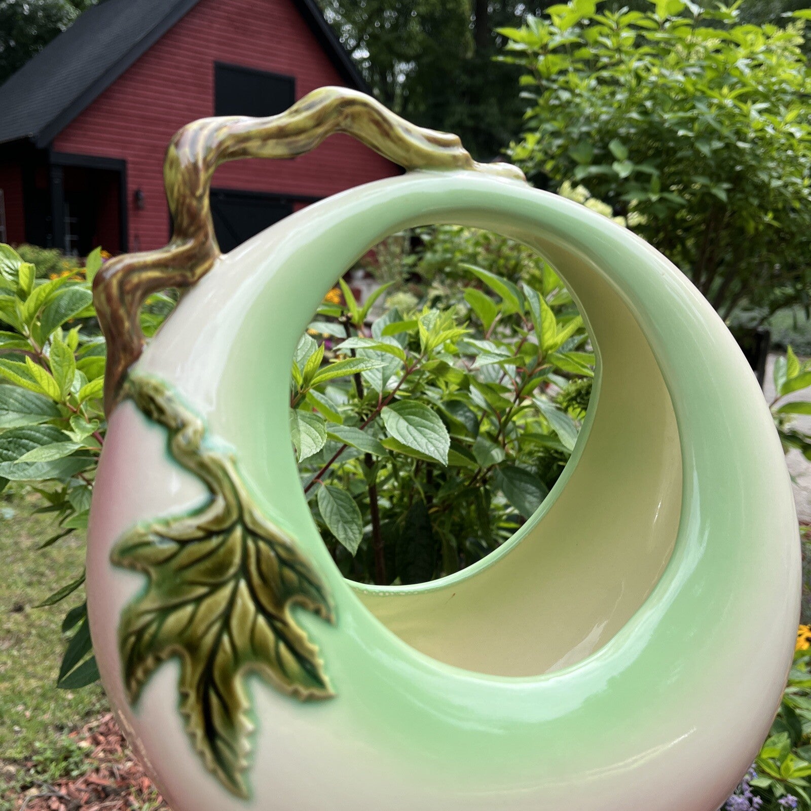 Pottery Tokay Vintage USA  Planter Napkin Fruit Holder Pink Grapes Vine Handle