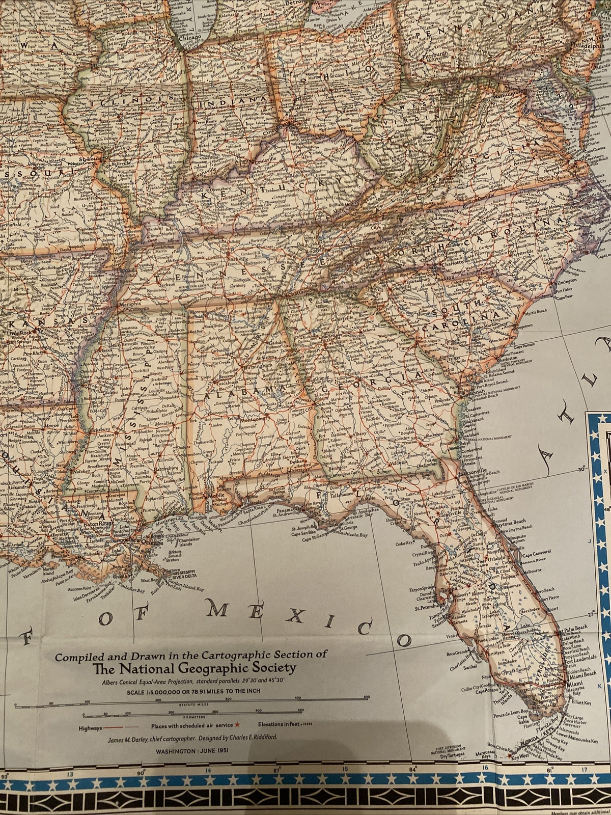 Vintage June 1951 National Geographic Map 41" x 26" 