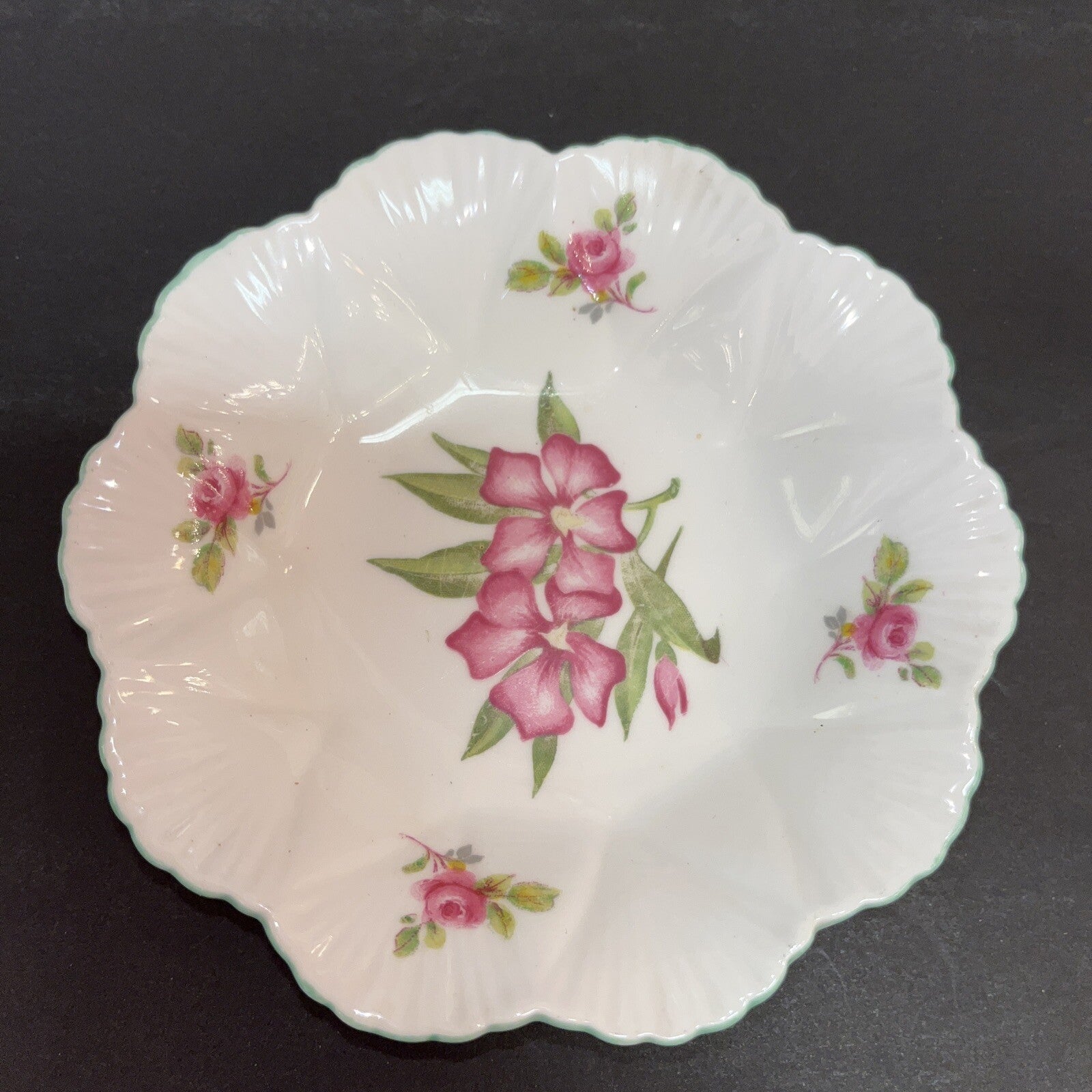 Shelley England Pink Floral Bone China Trinket Dish  or Pin Tray