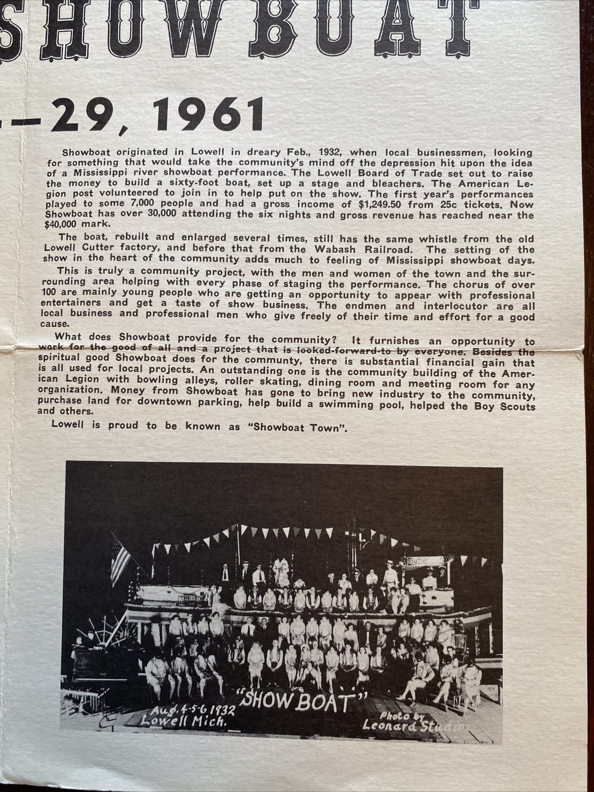 1961 Showboat Robert E Lee on Flat River Lowell MI Michigan Covered Bridges Ad