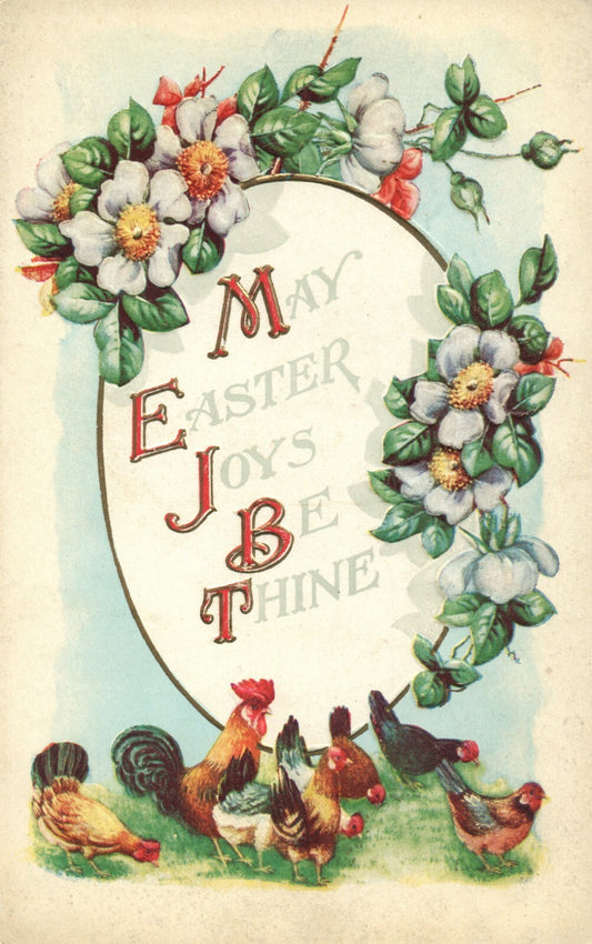 Rooster Hen Chick Apple Blossom Easter Postcard Series