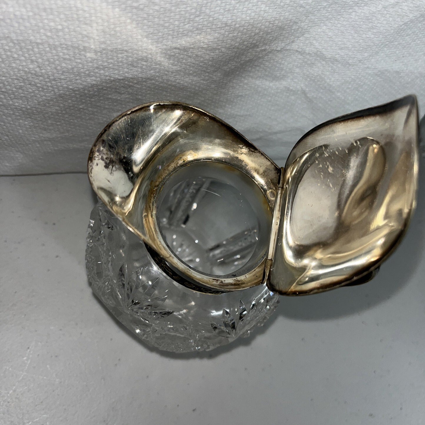 Vintage AMERICAN BRILLIANT Wheel Cut Glass Ball Pitcher Plated Silver Lid Handle