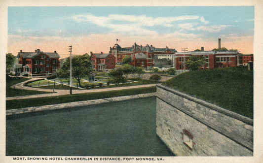 Moat Showing Hotel Chamberlain In Distance Fort Monroe VA Virginia  Postcard