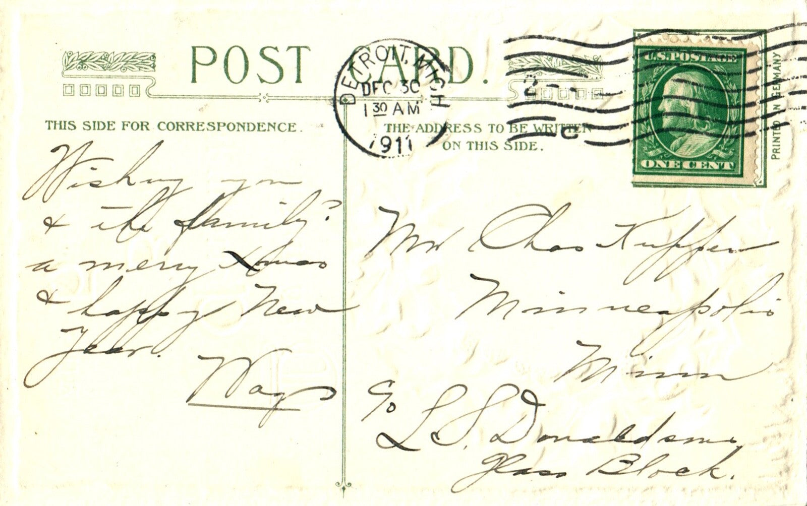 John Winsch May Your Christmas Be Bright & Happy Wreath & Holly Vintage Postcard