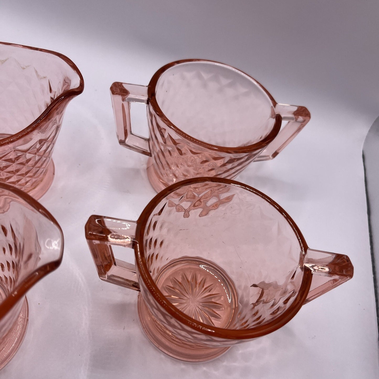 Vintage 2 Pair Of Pink Diamond Quilted Creamer And Sugar