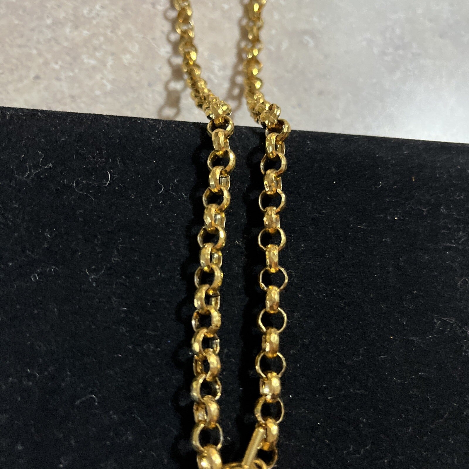 Vintage Anne Klein Gold Tone Chunky Geometric Link 34" Long Necklace Signed