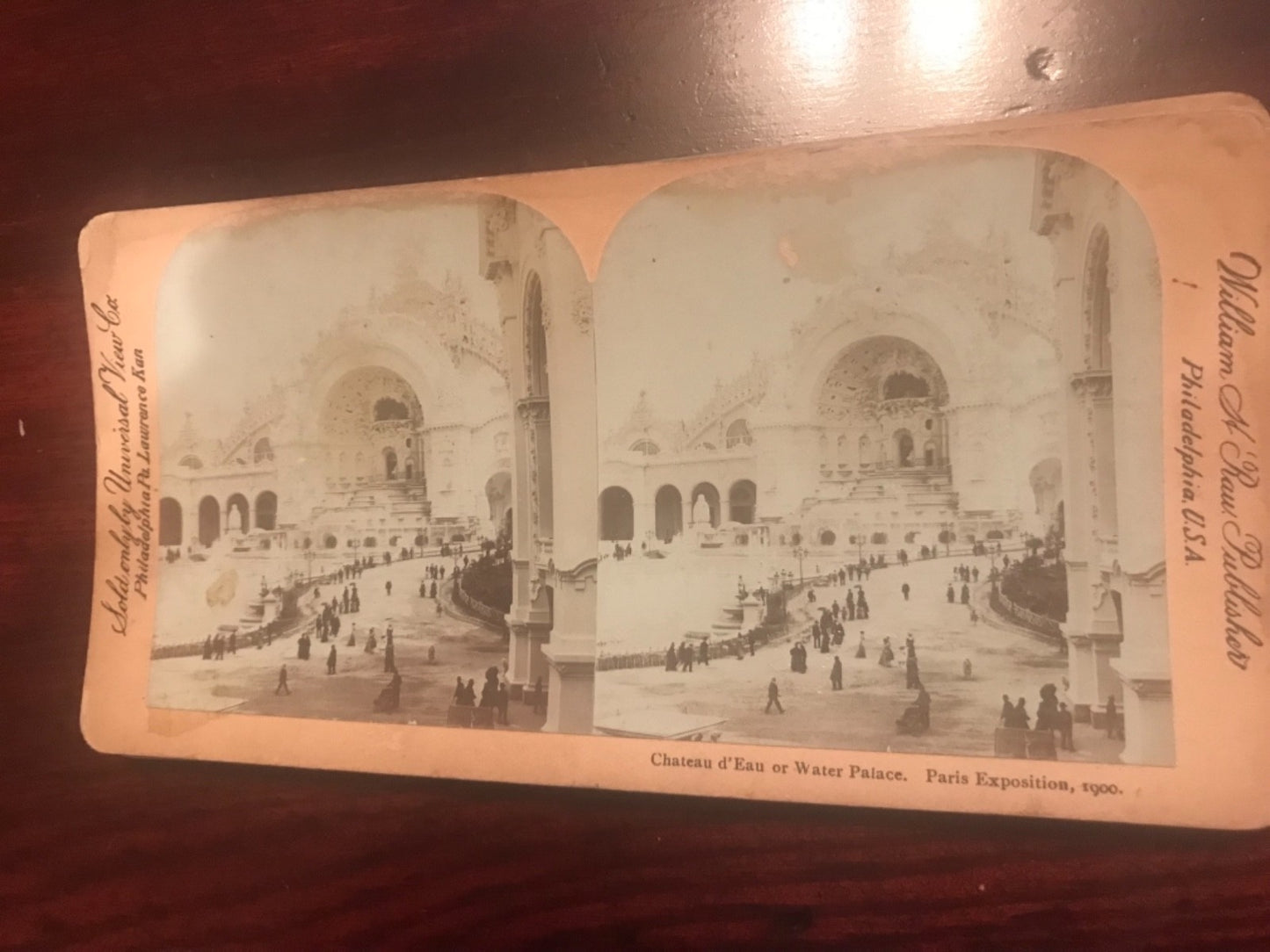 Real photo stereoview Chateau d’Eau or Water Palace Paris France Exposition 1900