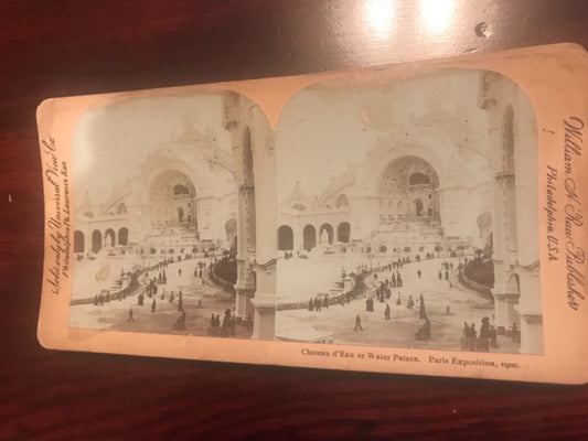 Real photo stereoview Chateau d’Eau or Water Palace Paris France Exposition 1900