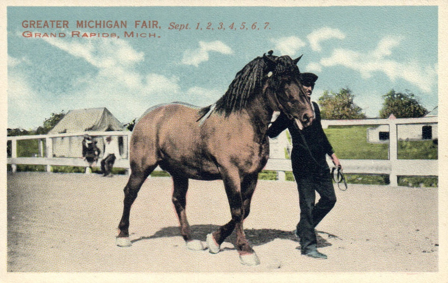 Greater Michigan Fair  Grand Man with Horse Michigan Mich MI Postcard