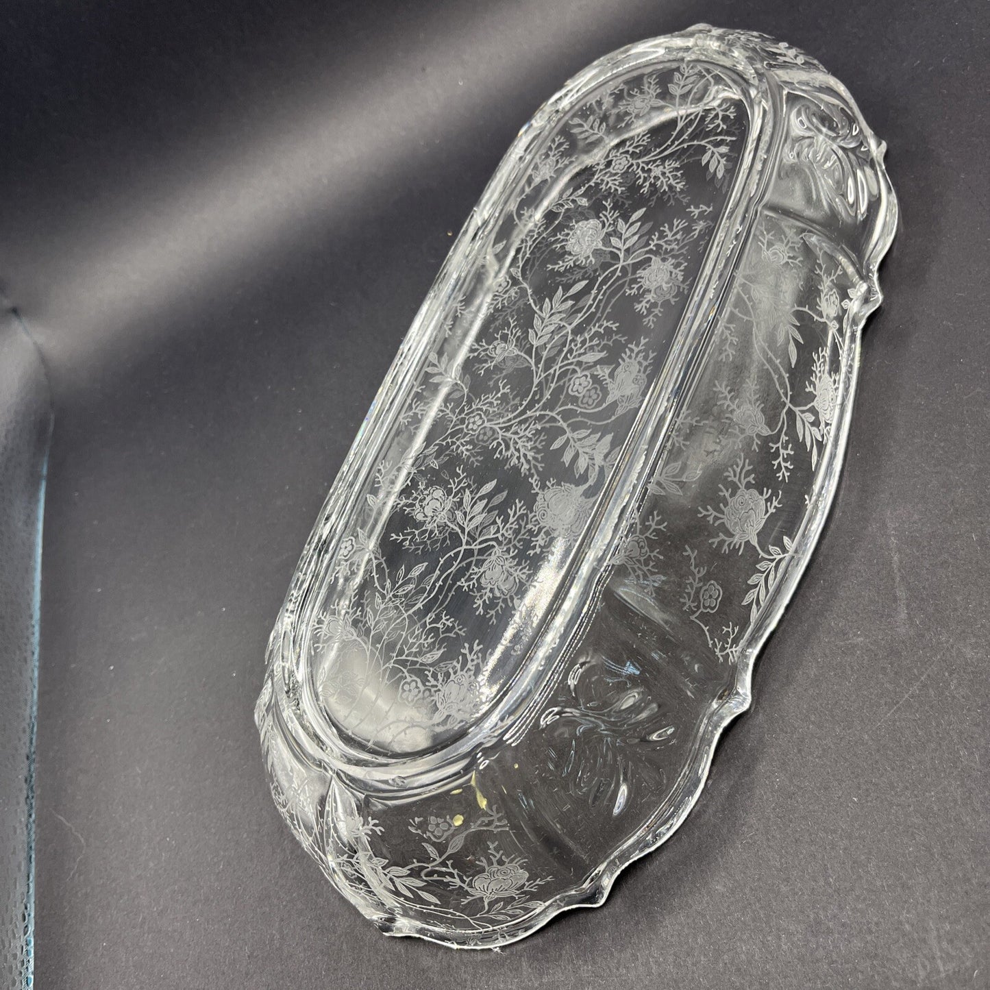 Fostoria Chintz Etched Pickle Dish Tray Baroque 11 in.