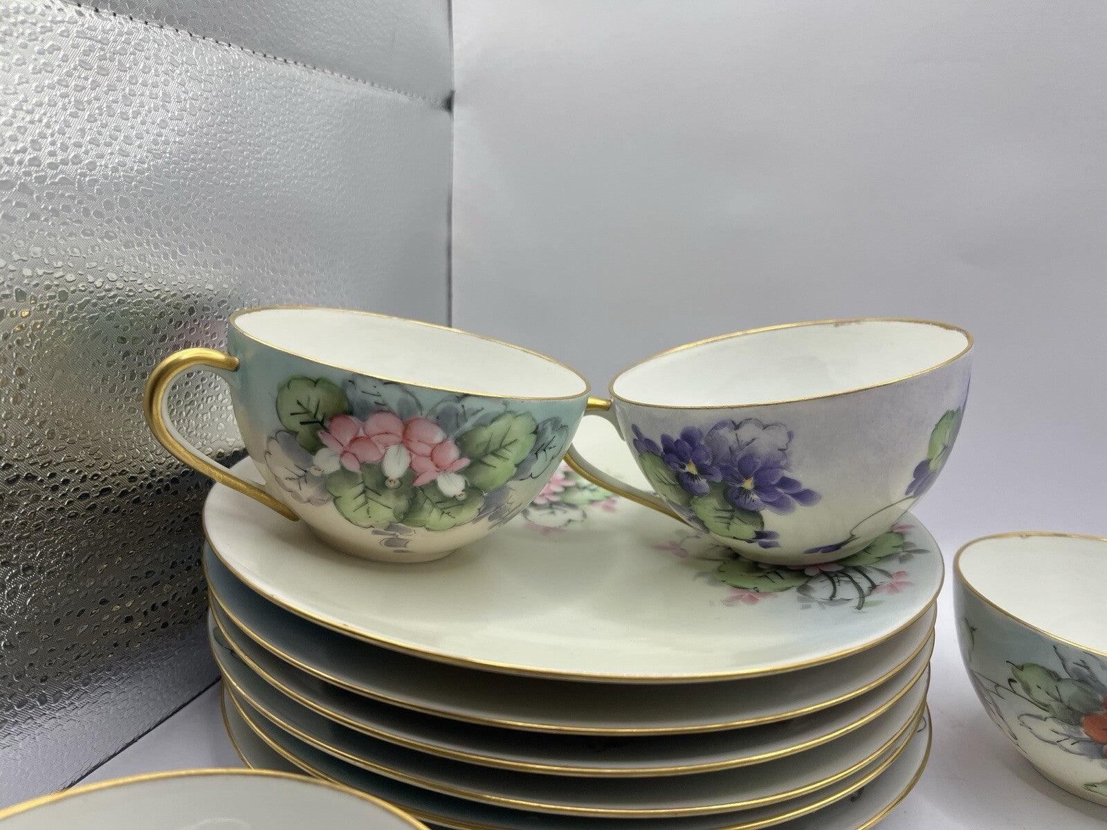Vintage 6 Nippon 2 Piece Set Sandwich Plate & Cup W/Gold Trim And Flowers