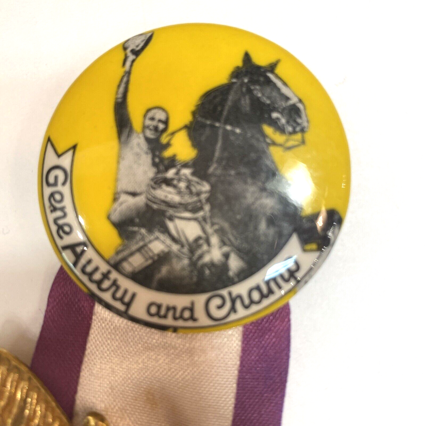 RARE 1 3/4" Vintage Gene Autry and Champ Western Hollywood Pin with Horse