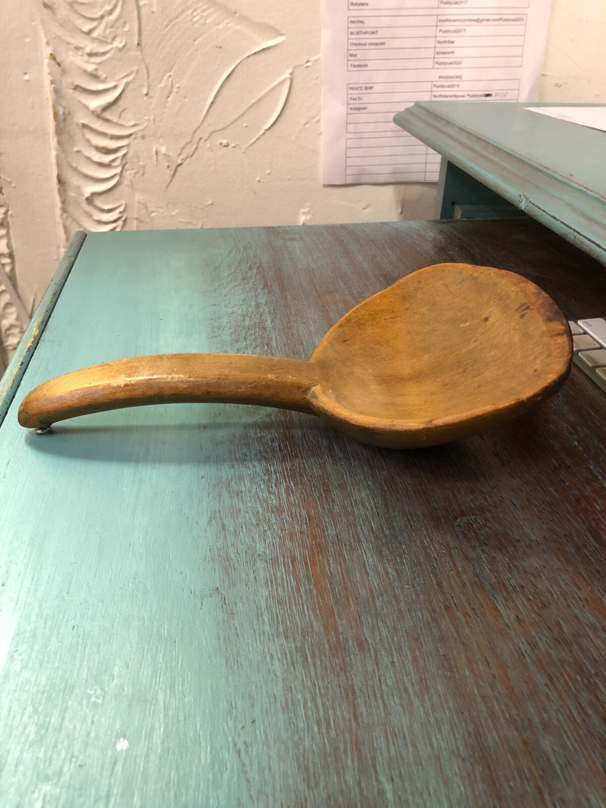 9.5" x 5" Antique Vintage  primitive wooden wood spoon spatula paddle