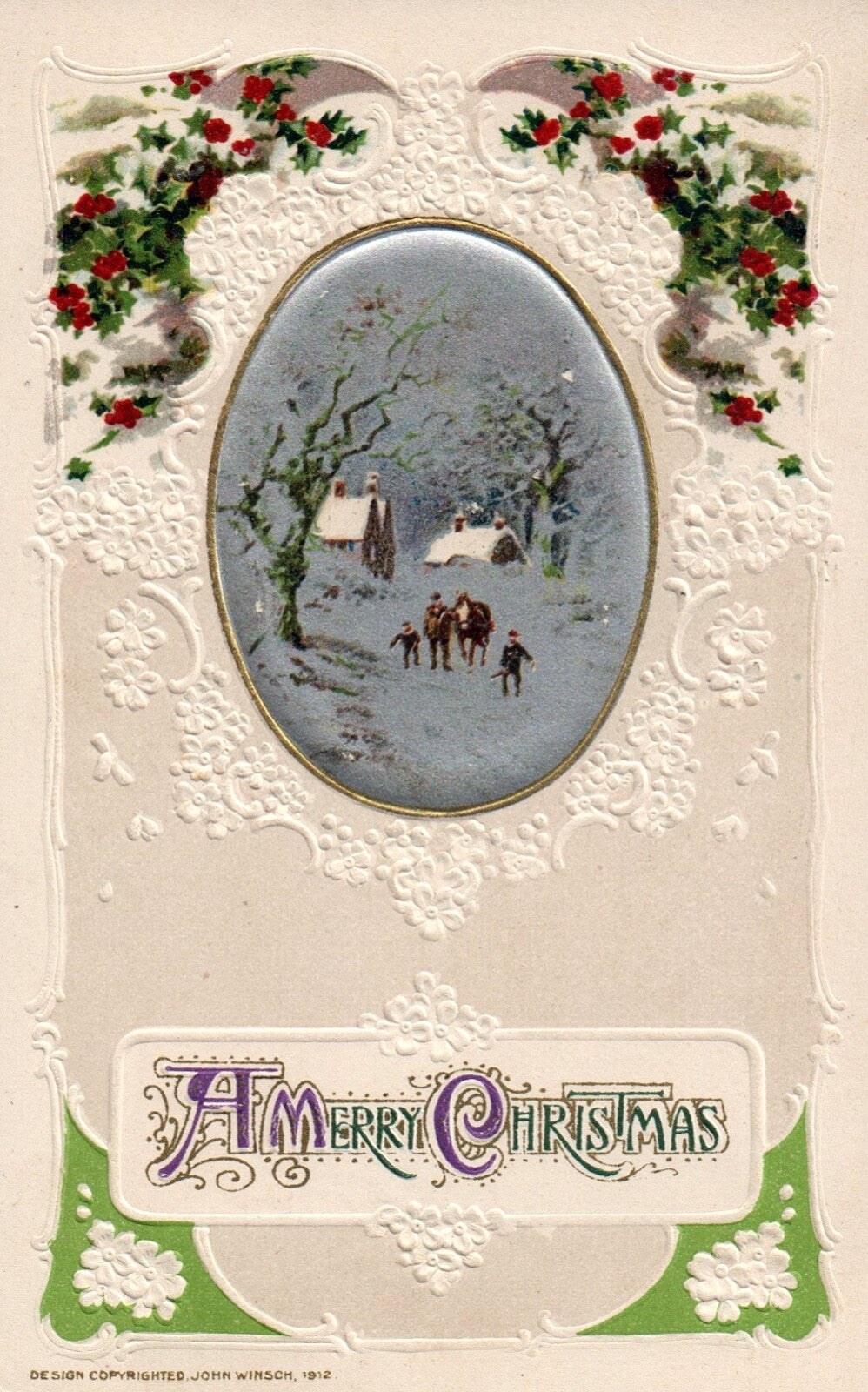 John Winsch A Merry Christmas Family Walking Horse Vintage Postcard