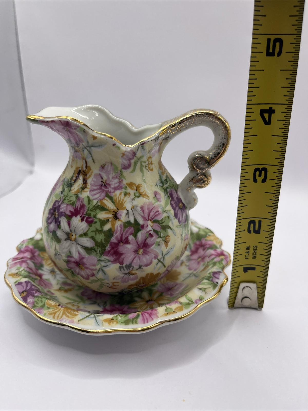 Vintage Royal Chintz Arnart 5th Ave  Creamer Pitcher And Saucer