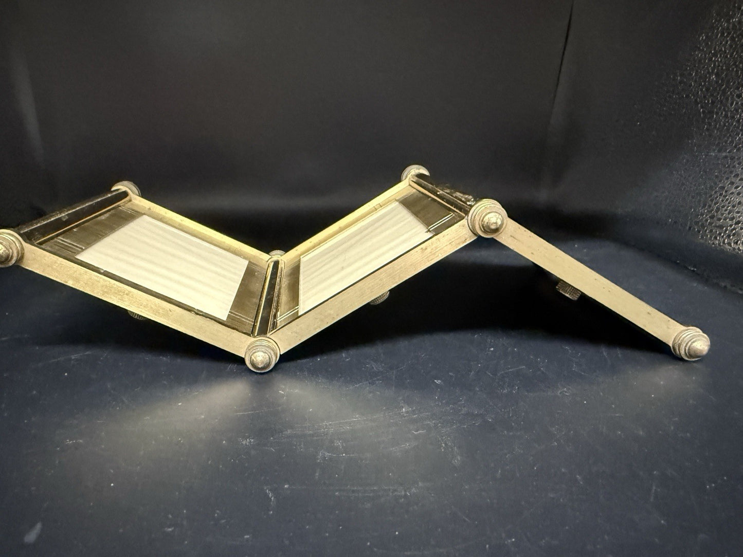 RARE 1950's - 60's Swiss Machine man-Made Brass Tri-Fold Picture Frame MCM Gold