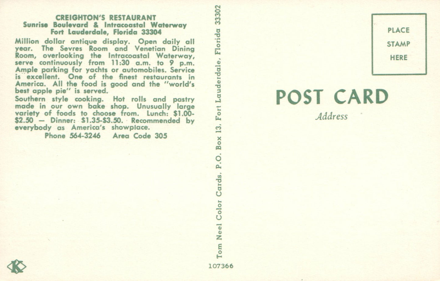 Creightons Restaurant Fort Lauderdale Florida FL Nighttime View Postcard