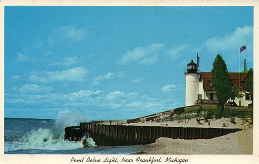 Lighthouse Frankfort Michigan MI Point Betsie Light  Beach PM 1972 Vtg Postcard