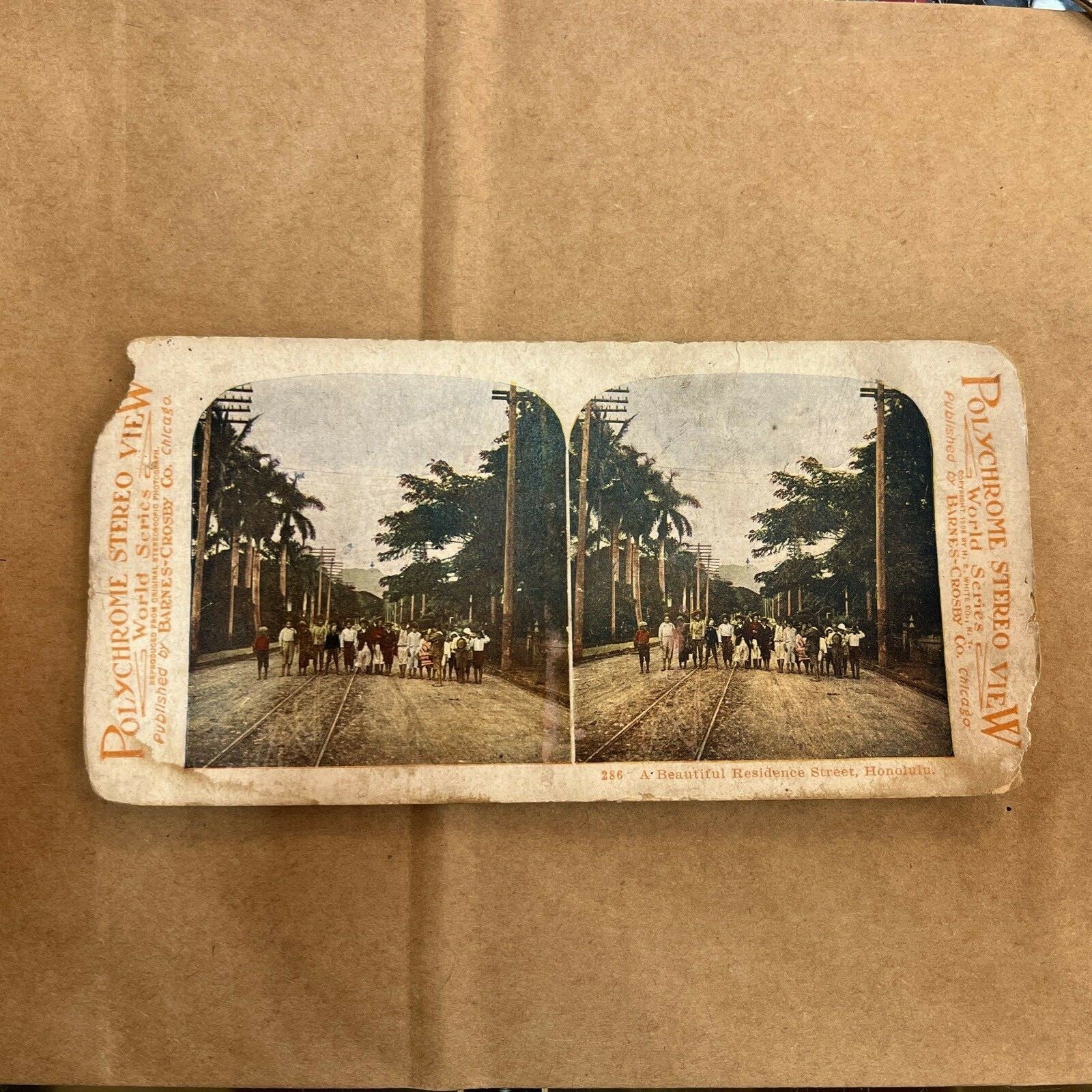 THE BEAUTIFUL RESIDENCE STREET, HONOLUIU, POLYCHROME STEREOVIEW Color Card