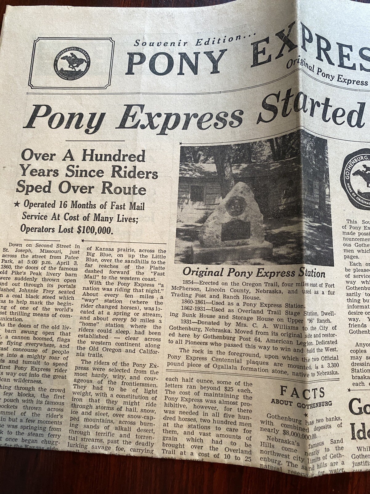 1960 Souvenir Edition Pony Express Times Gothenburg Nebraska NE Advertising