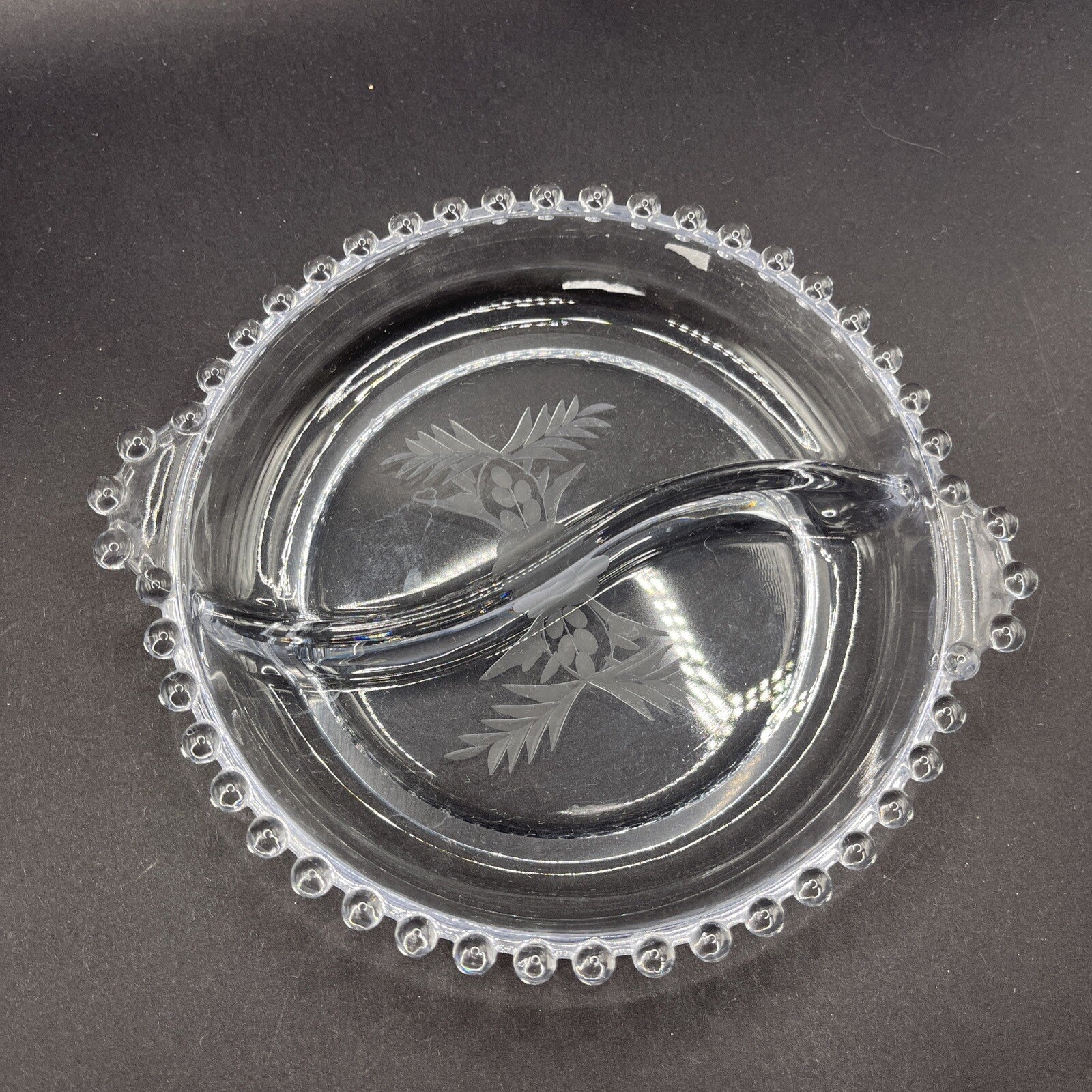 Vintage Antique Candlewick Glass Divided Dish Floral Pattern
