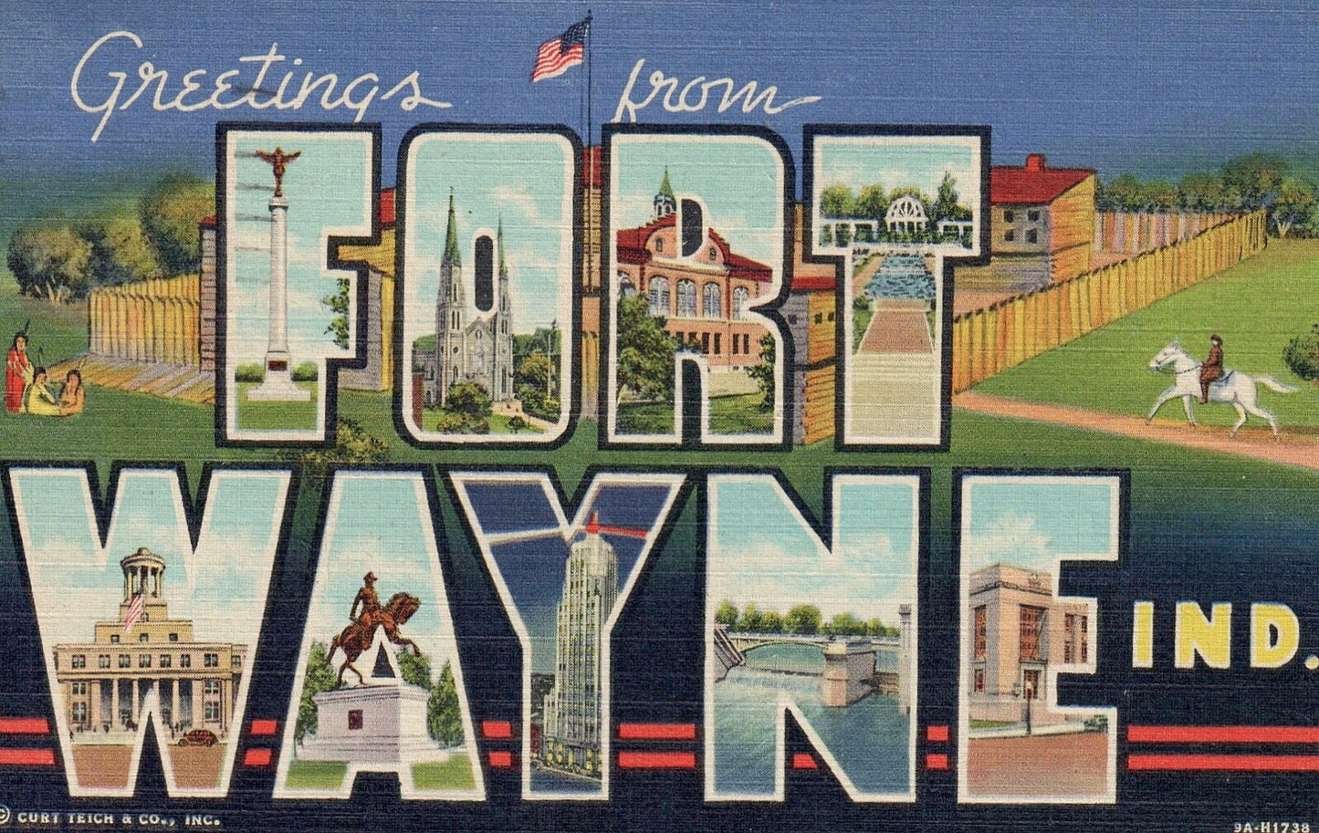 Greetings From Fort Wayne Indiana Large Letter Indiana IN Vintage Postcard