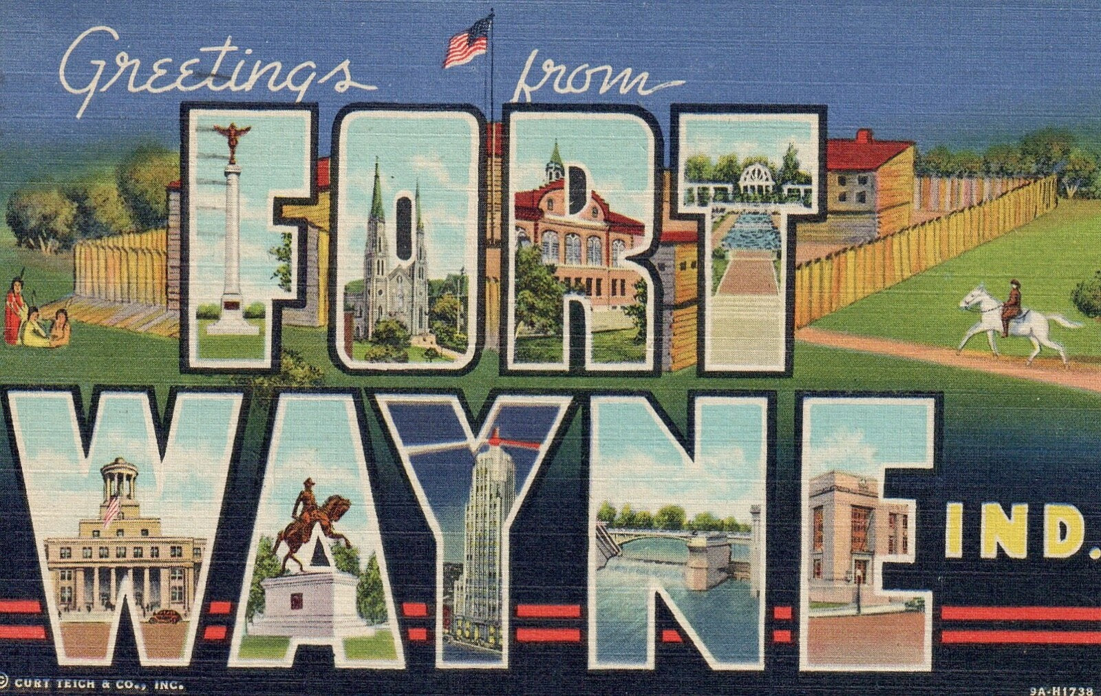 Greetings From Fort Wayne Indiana Large Letter Indiana IN Vintage Postcard