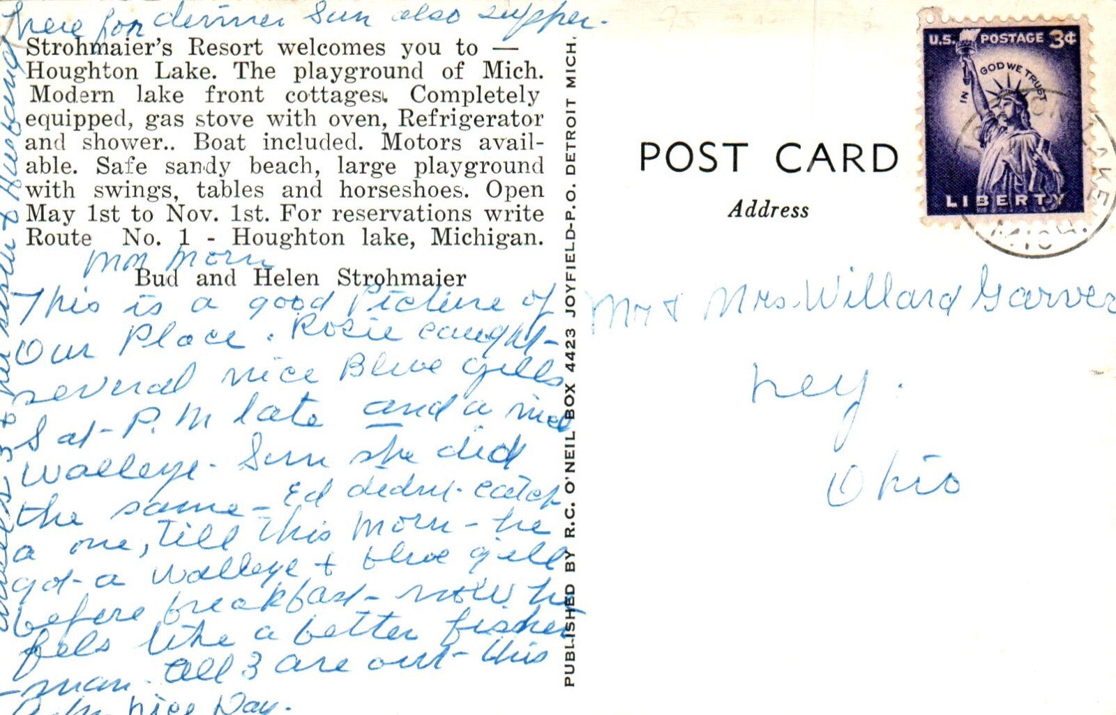 Strohmaier's Resort North Shore Drive in Houghton MI Michigan Postcard