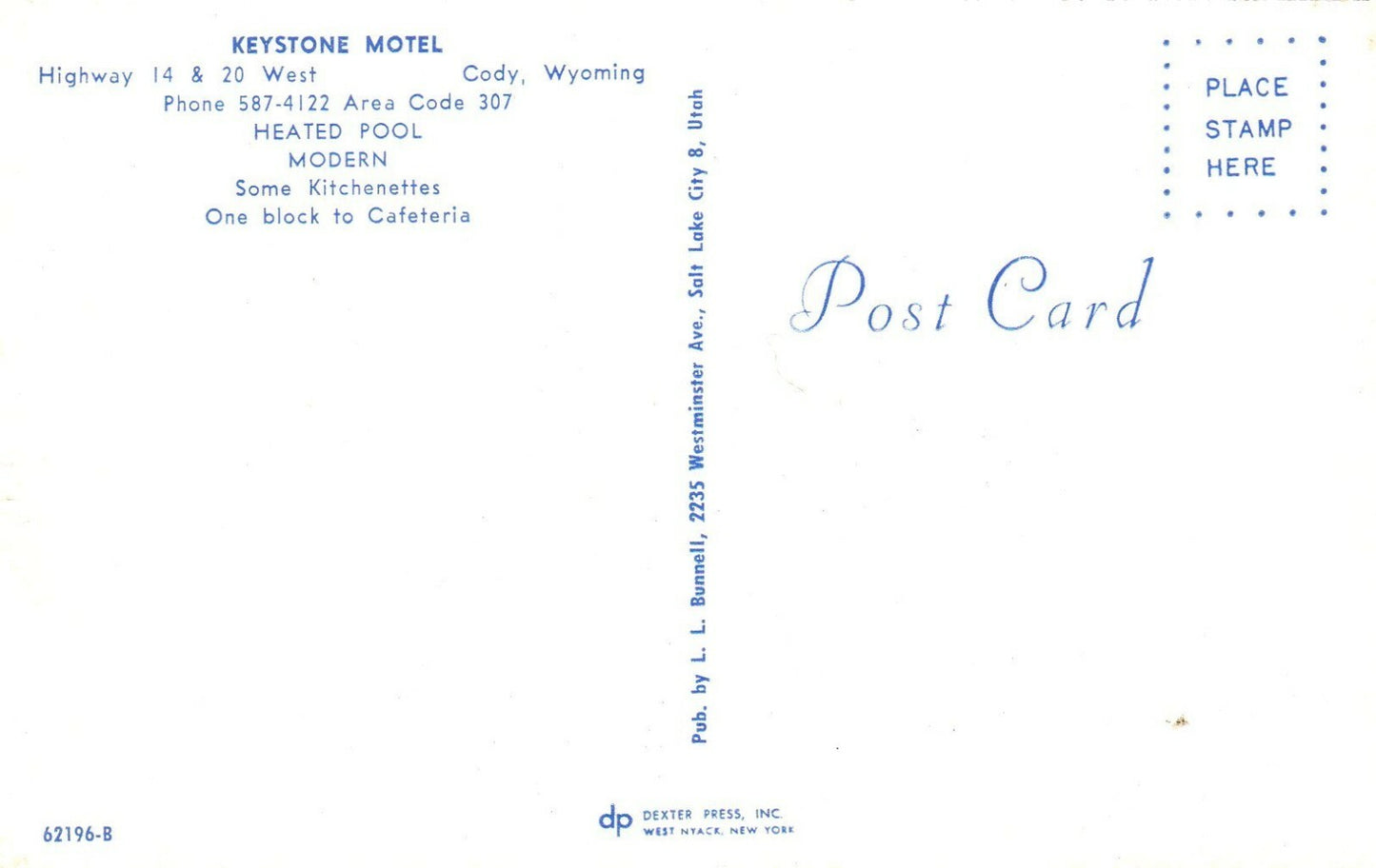 Keystone Motel Cody Wyoming Hotel Motel Postcard