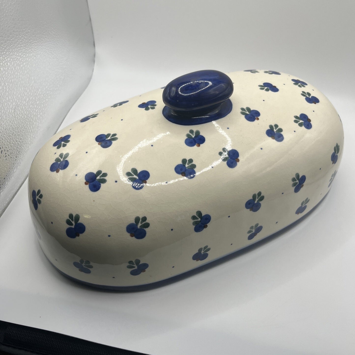 POLISH POTTERY covered Bread BOLESLAWIEC 14.5” X 8.75” Bottom  Lid 13” X  7.5”