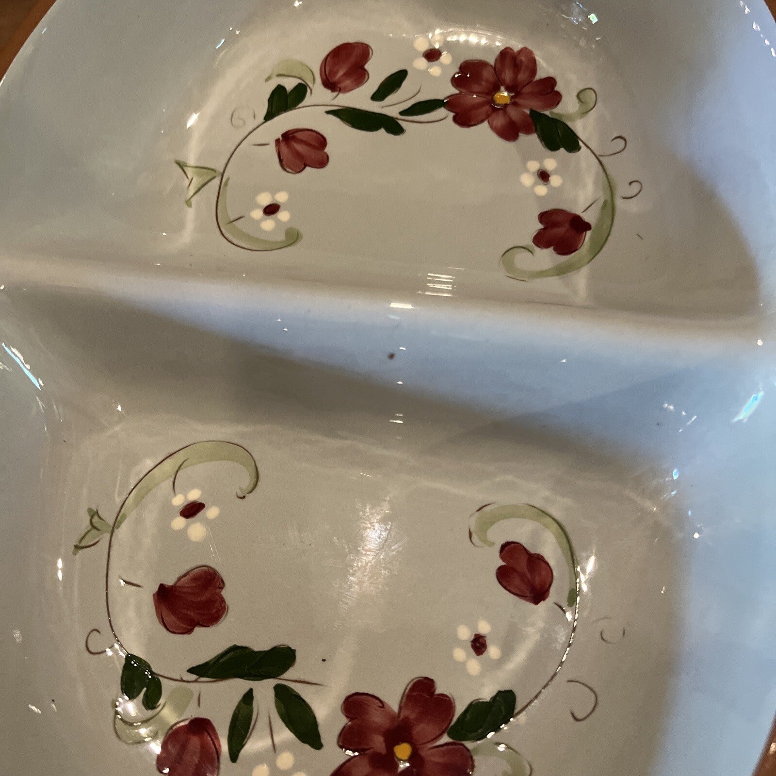 Stangl Pottery GARLAND 10 5/8" Divided Serving Bowl Red White Green Floral EXC.