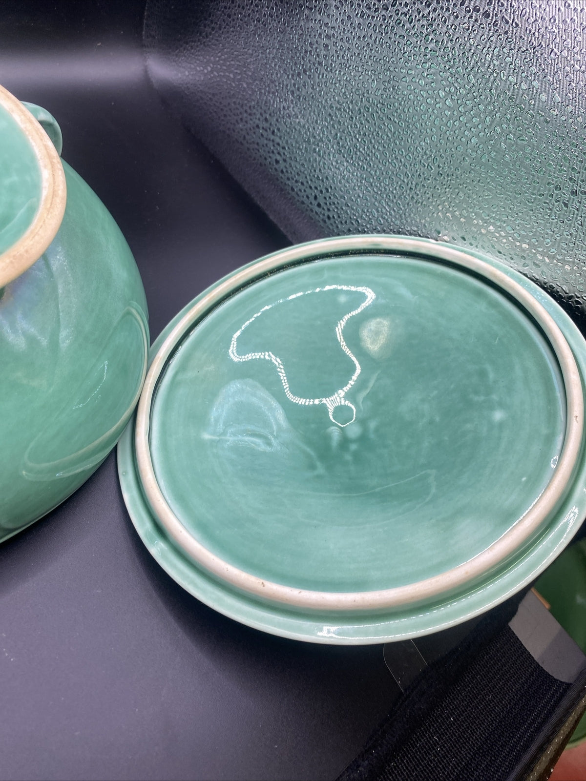 1930's Casserole W/ Lid Mount Clemens Petal Medium Green Round  8.25” Petalware
