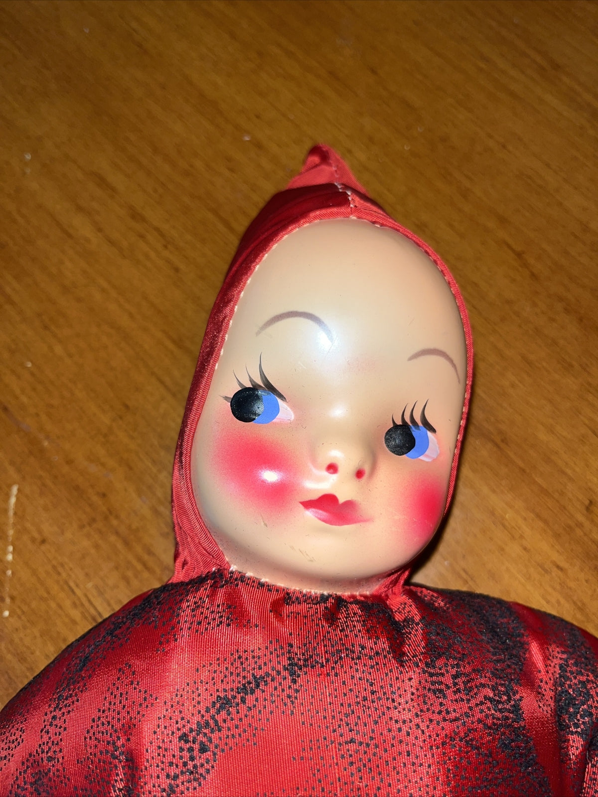 Vintage Plastic Face Carnival Stuffed Plush Doll 15”