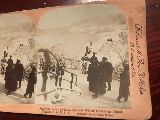 1903 Real photo stereoview American Niagara Falls Luna Goat Island NY New York 