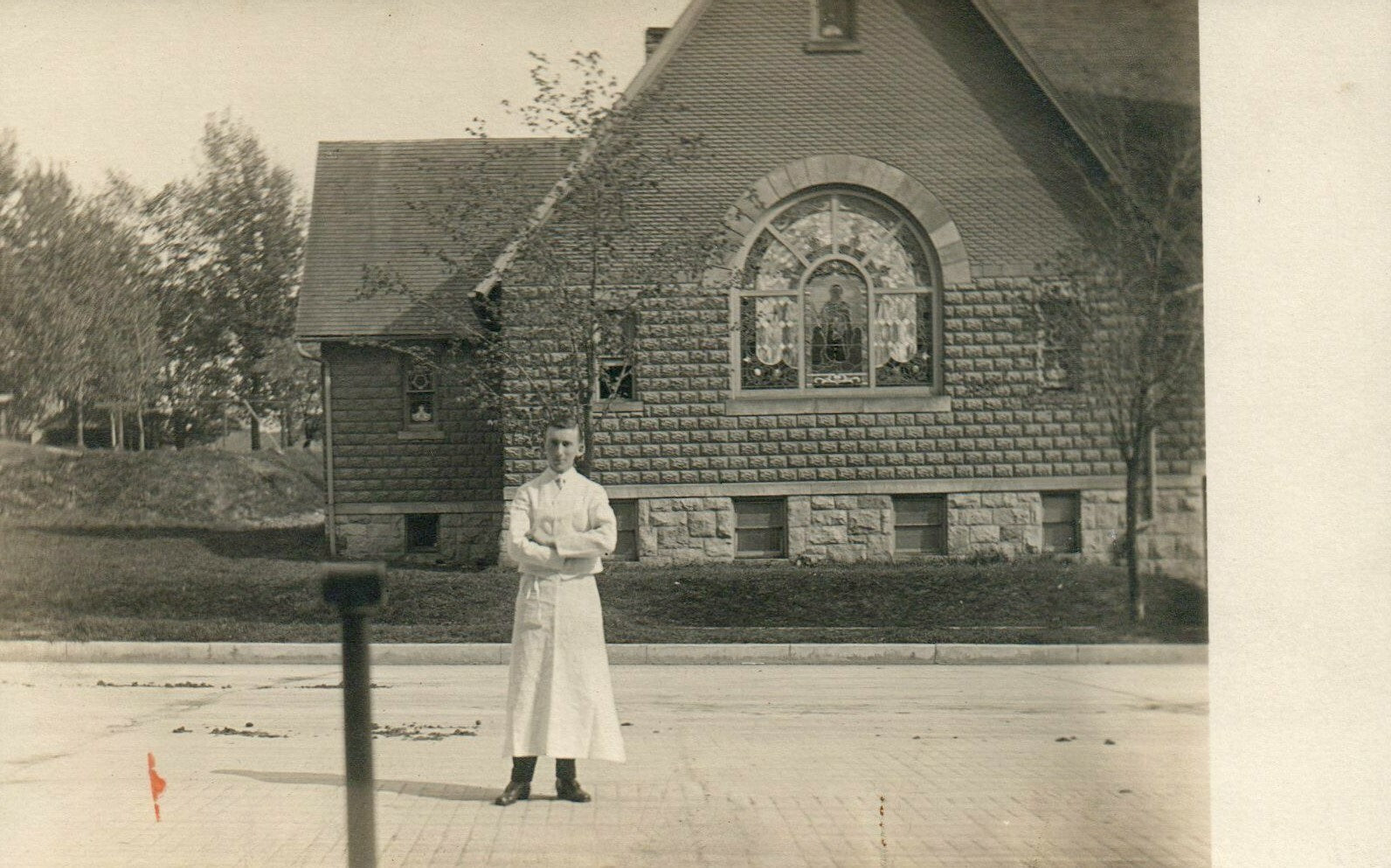 Loyd Mcbeek Standing Outside Church Real Photo Grand Ledge Michigan MI Postcard