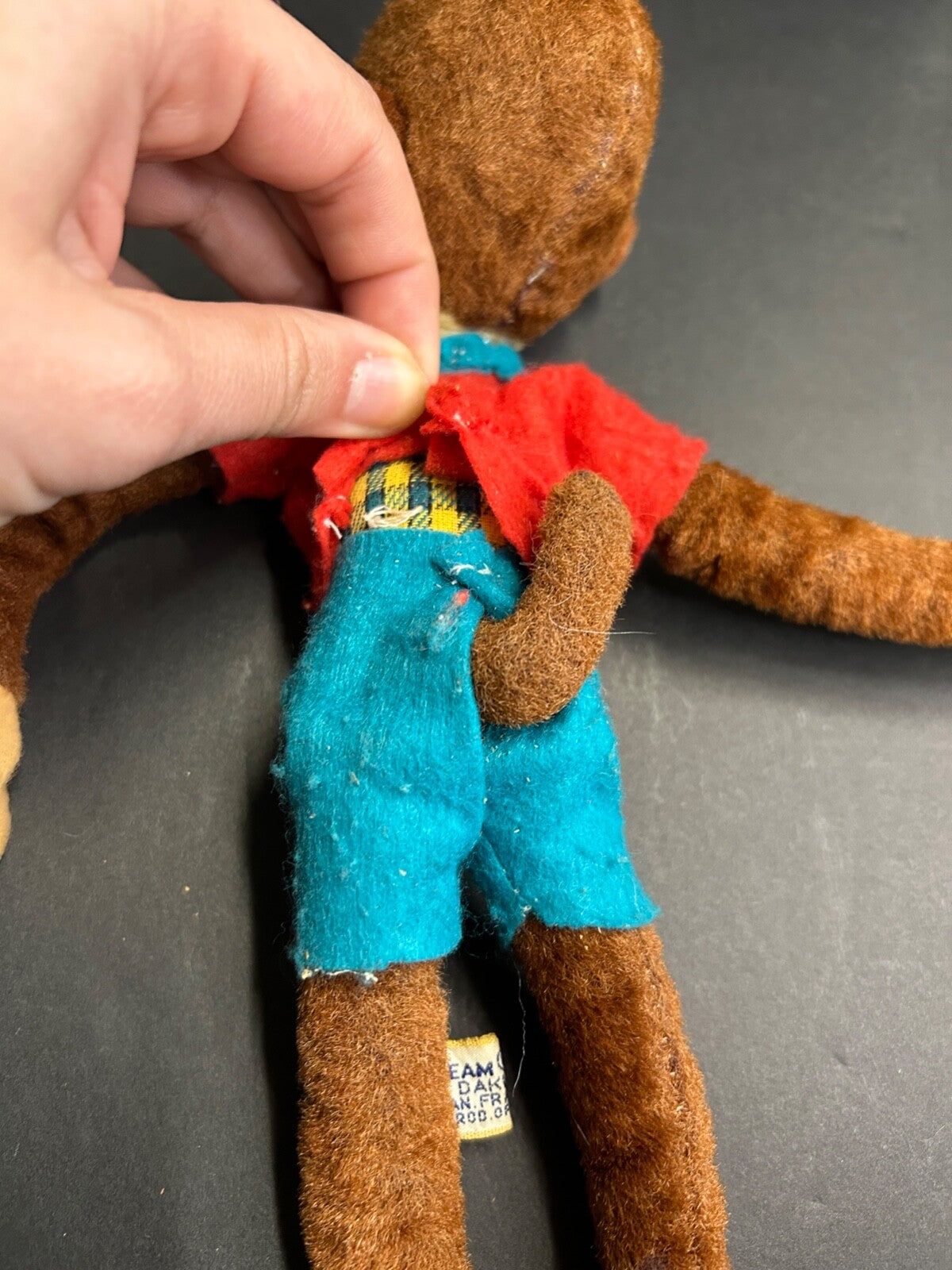Vintage Dream Pets R Dakin Brown Plush MONKEY Toy Red Shirt Blue Pants Japan