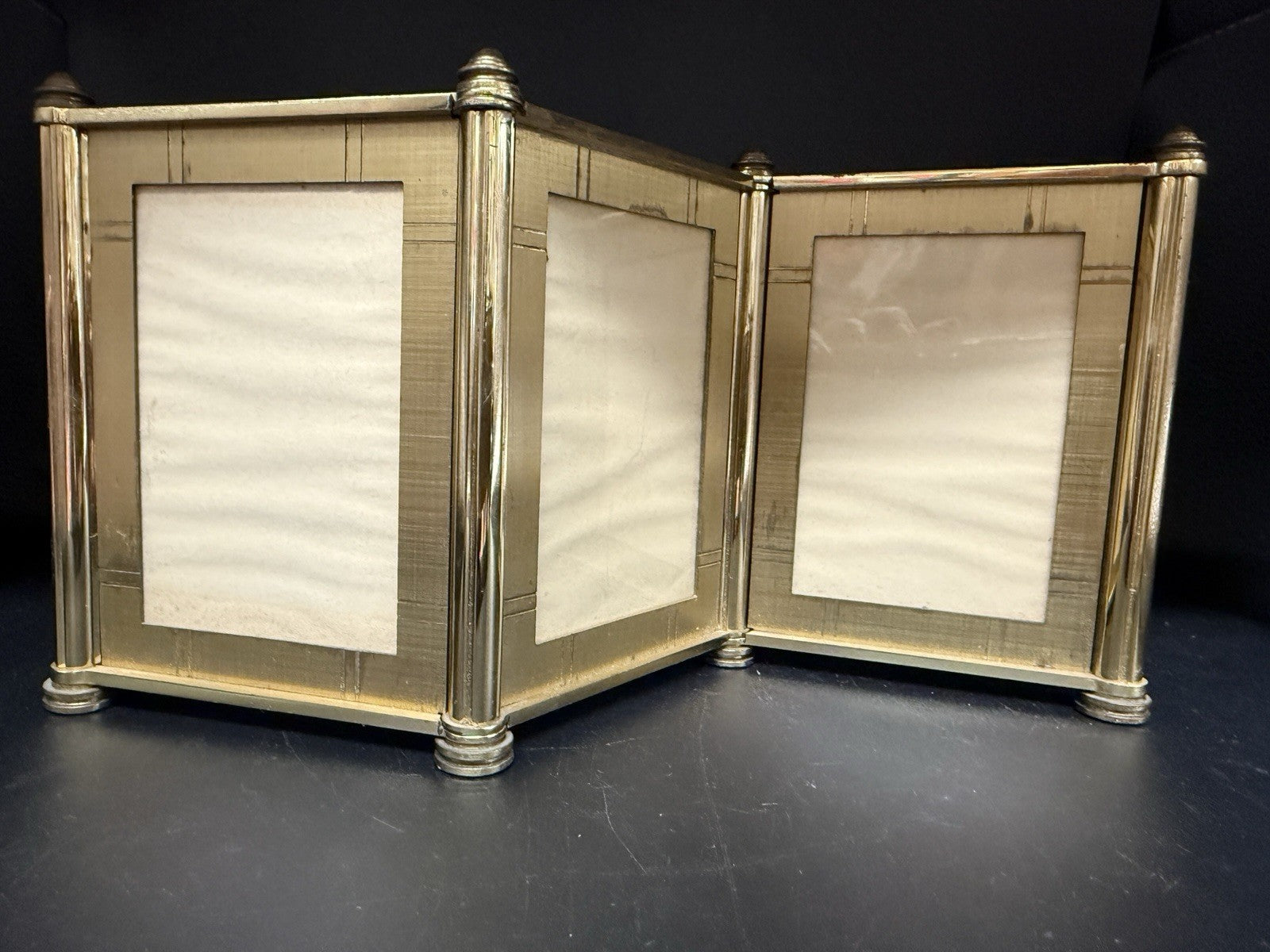 RARE 1950's - 60's Swiss Machine man-Made Brass Tri-Fold Picture Frame MCM Gold