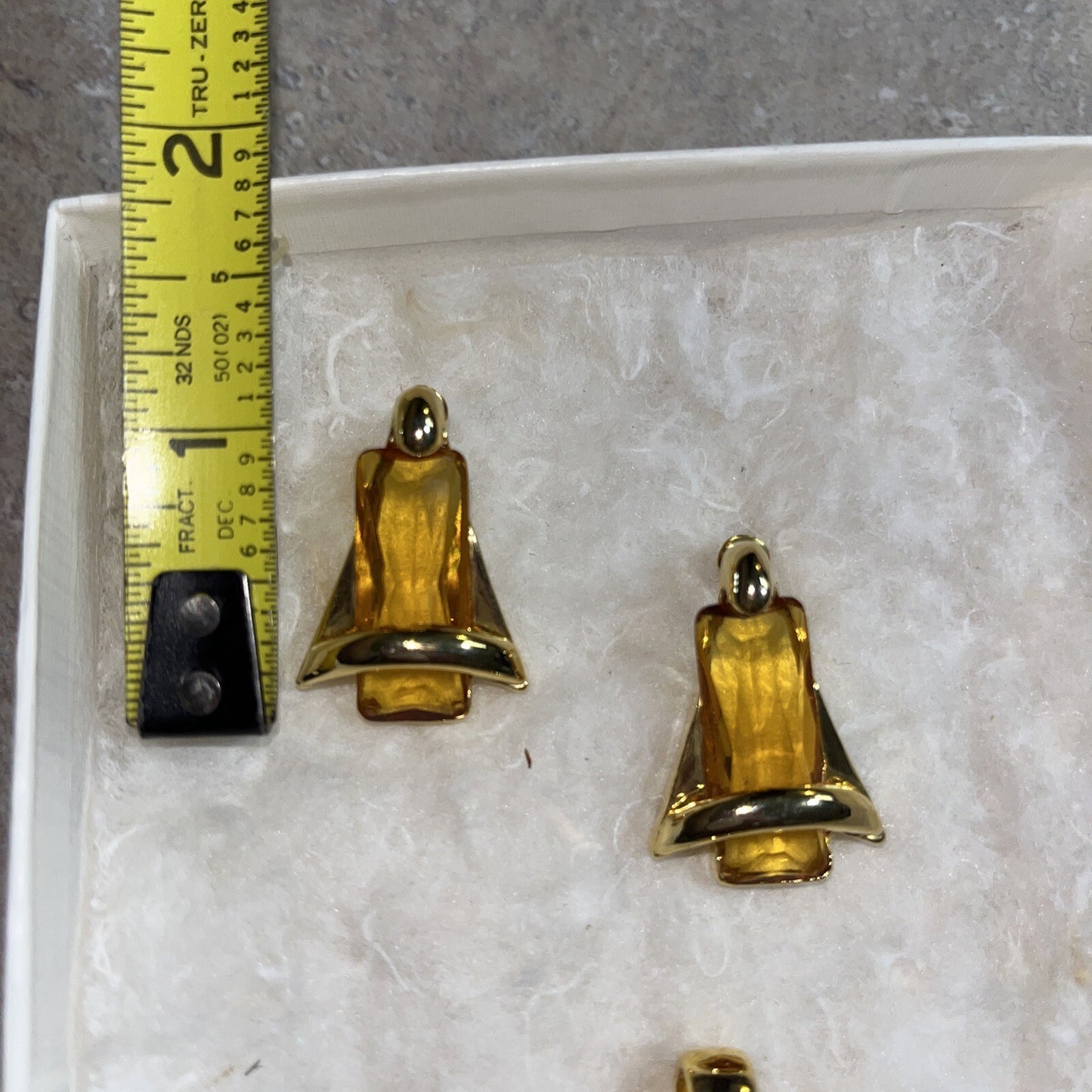 Vintage Slide & Earrings Signed Sarah Coventry Glass Orange Gold Tone Modernist