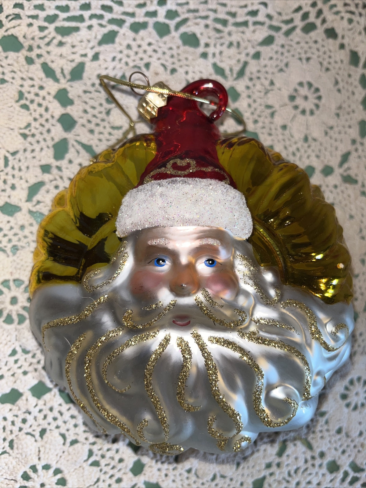 Vintage Santa Double Sided, Mercury Glass Christmas Ornament