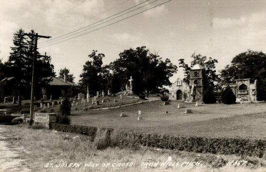 Real Photo St Joseph Way of Cross Irish Hills  Michigan MI Mich Postcard H557