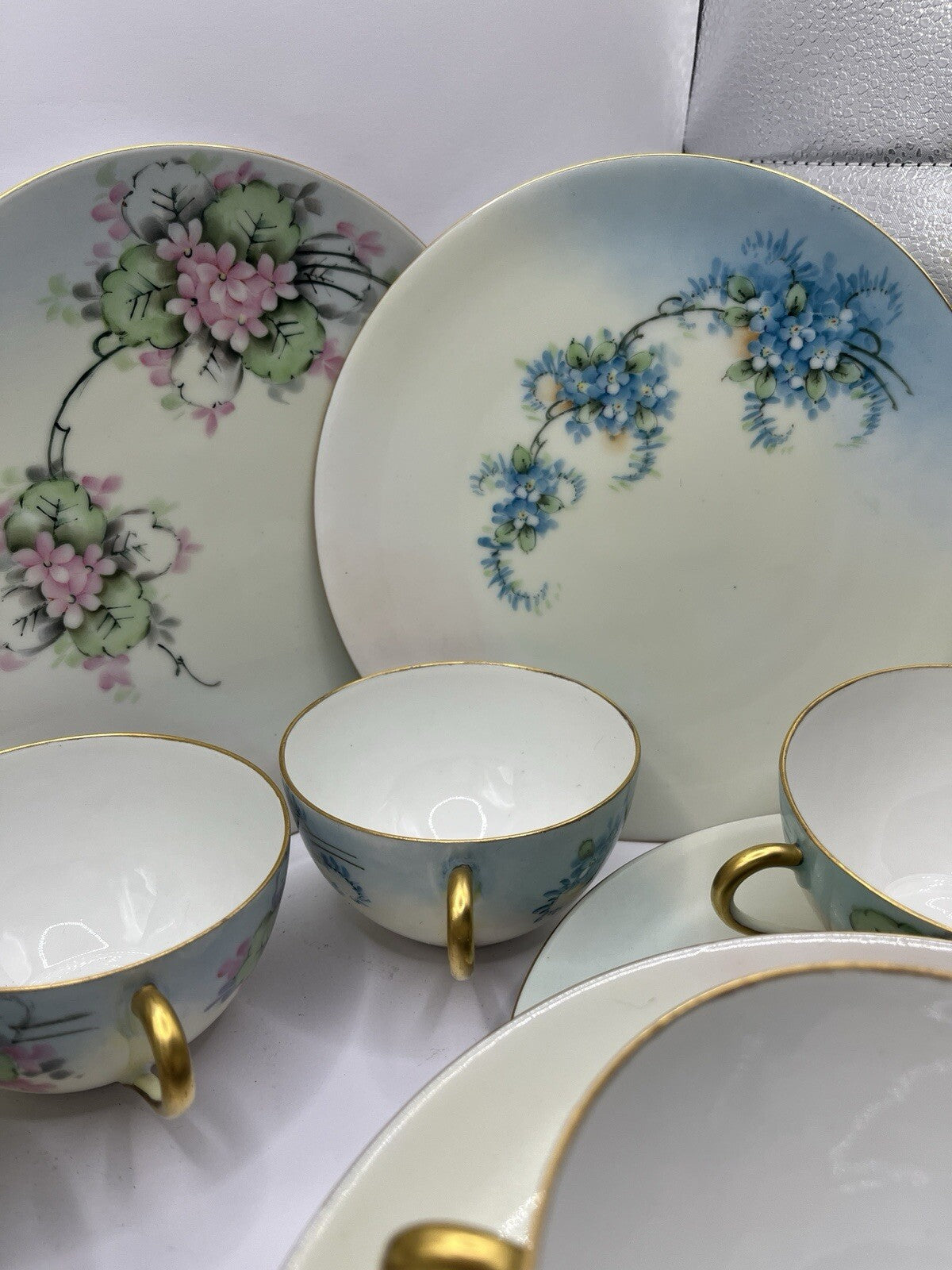 Vintage 6 Nippon 2 Piece Set Sandwich Plate & Cup W/Gold Trim And Flowers