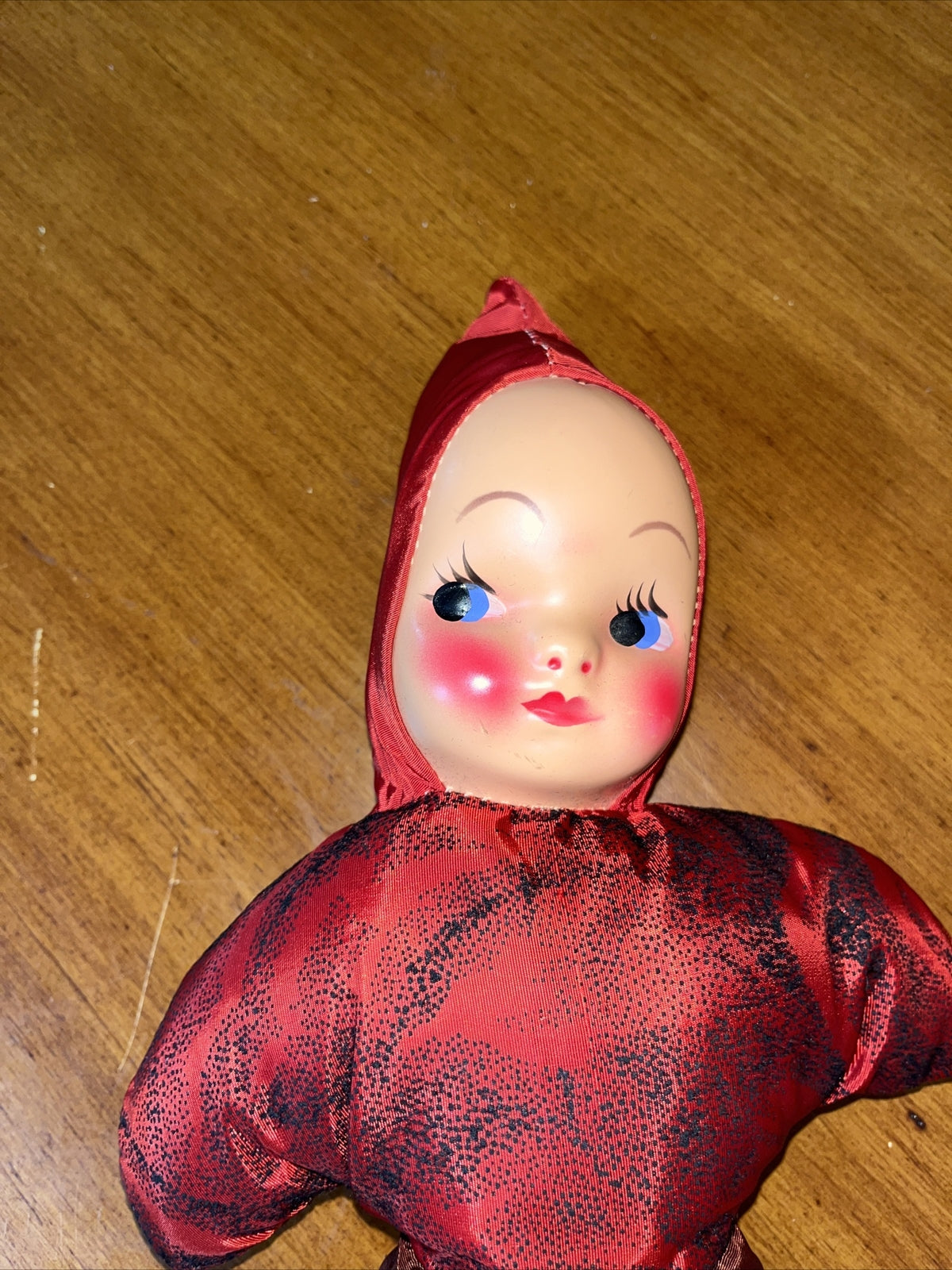 Vintage Plastic Face Carnival Stuffed Plush Doll 15”