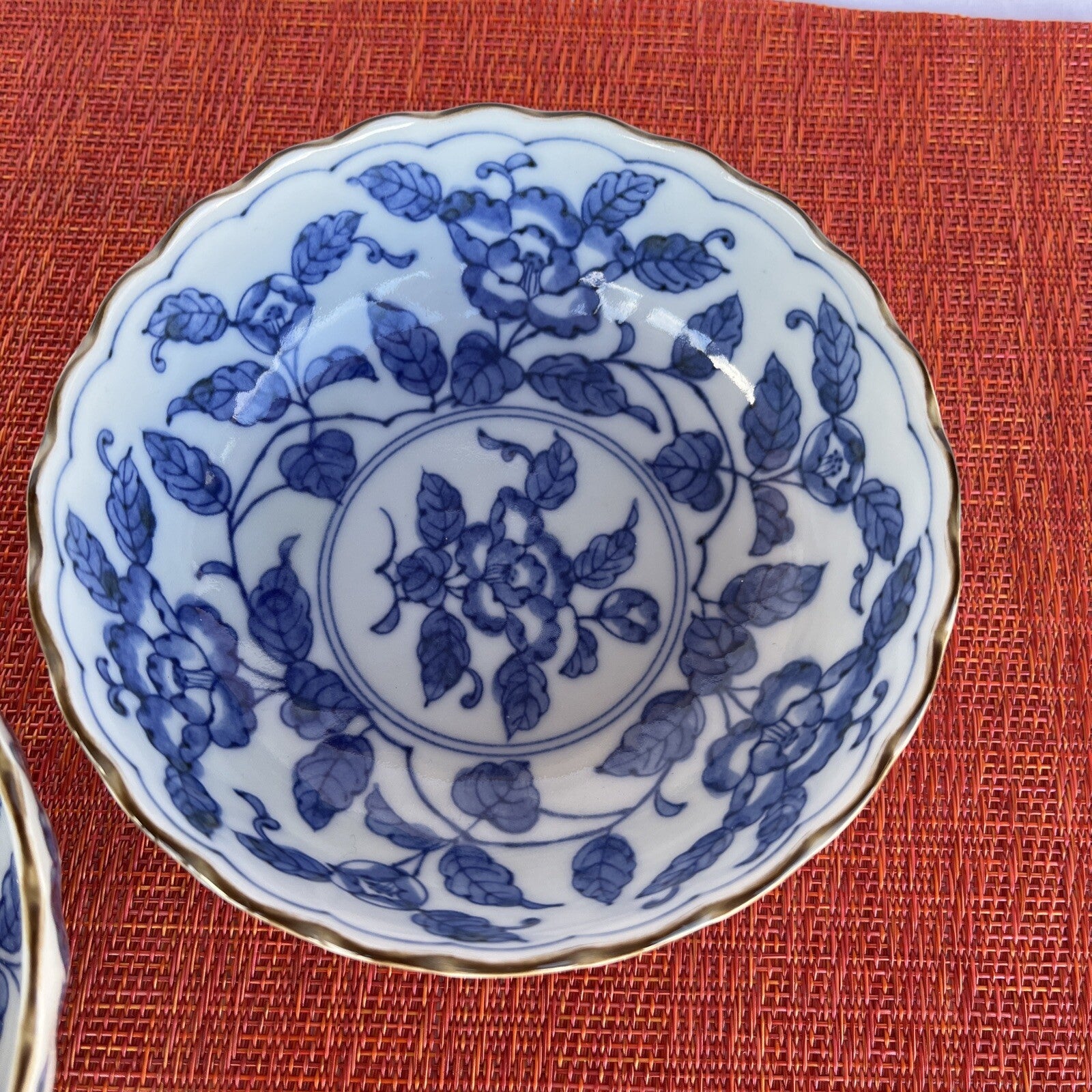 2 Takahashi San Francisco Japan Blue White Flower Sauce Bowl Trinket Dish
