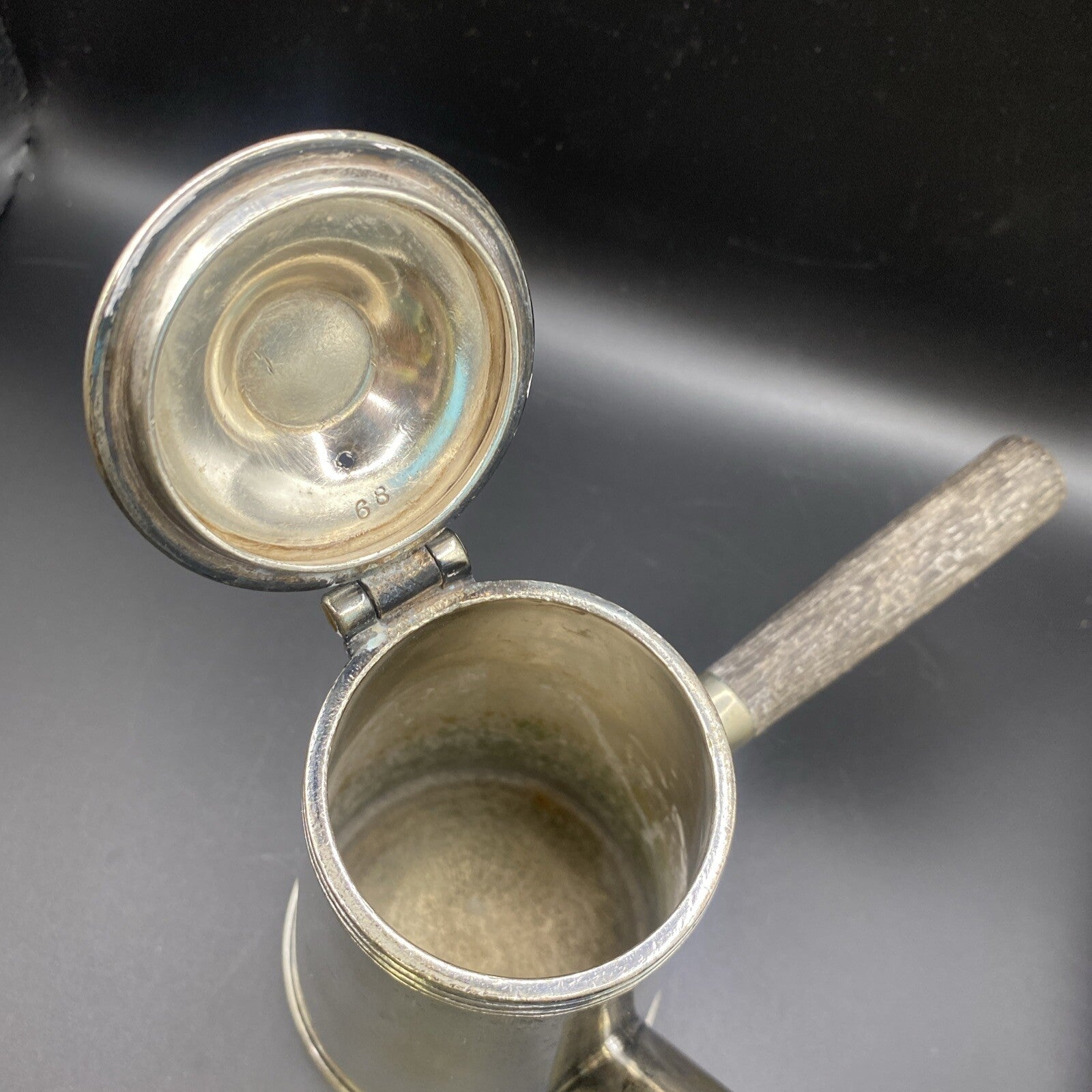 Antique JOS HEINRICHS Silver Soldered Chocolate Pot Wood Handle Hotel Teapot TEA