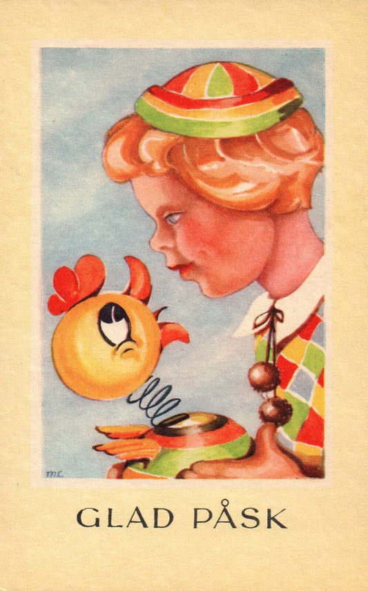 Glad  Pask MC Artist  Child Toy chick Easter vintage postcard