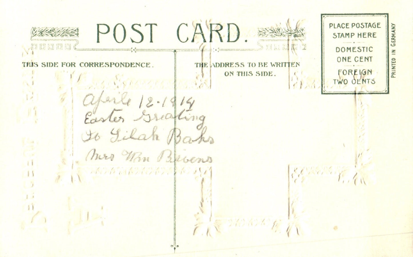 Peaceful Easter Silver Gilt Embossed Cross Church Scene Vintage Easter Postcard