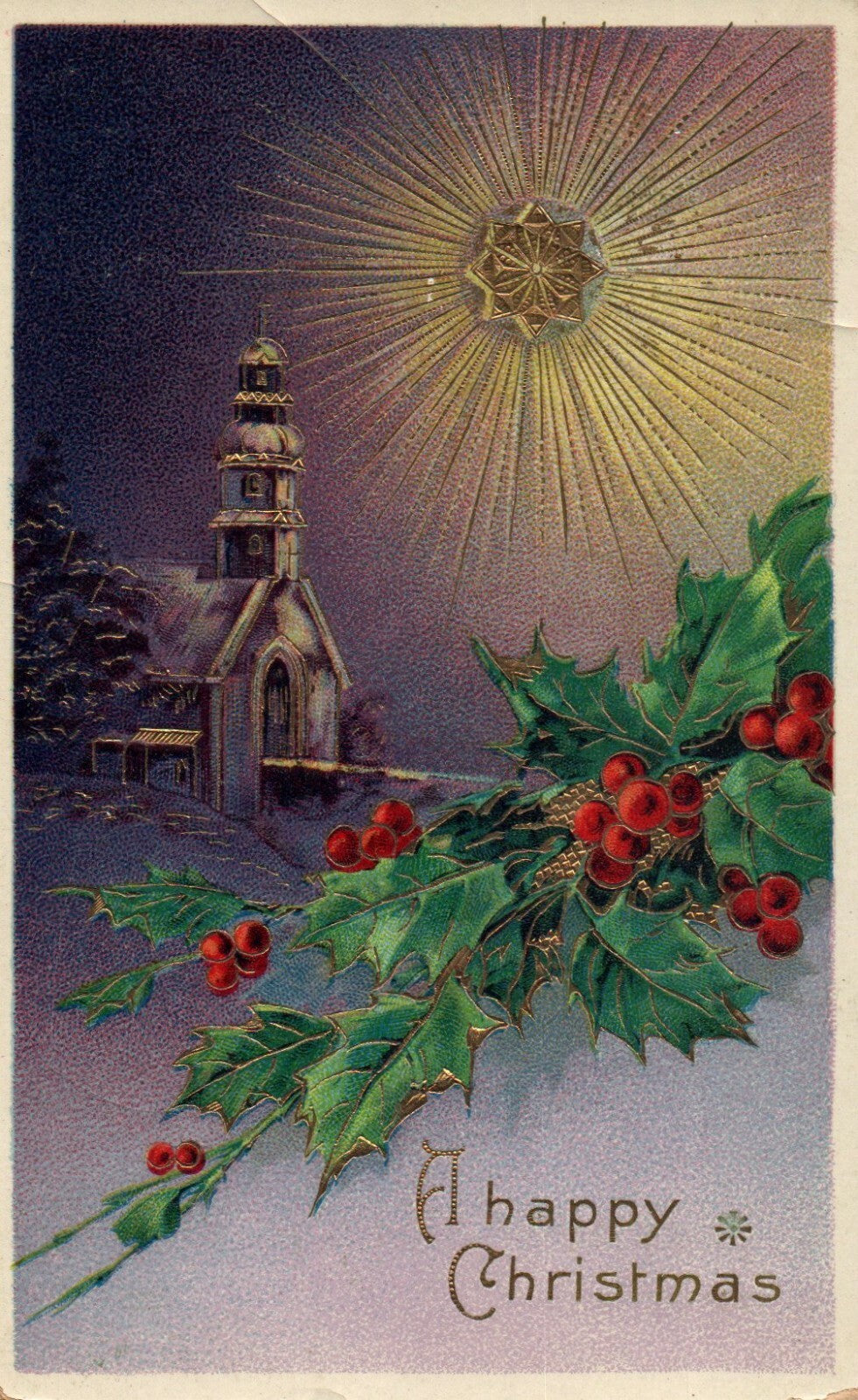 Gold Gilt Gel A Happy Christmas evening church scene star of David 7008