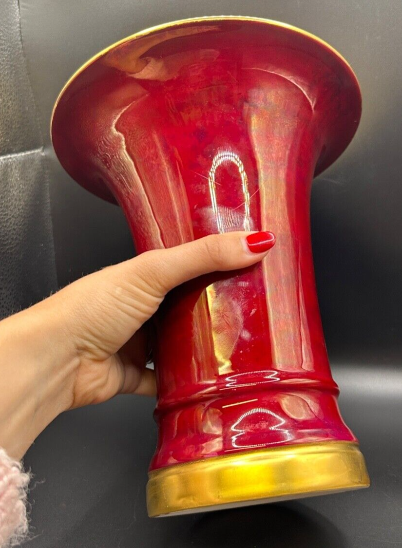 Vintage K&A Krautheim Selb Bavaria Germany Dark Fuchsia Vase Gold Rim