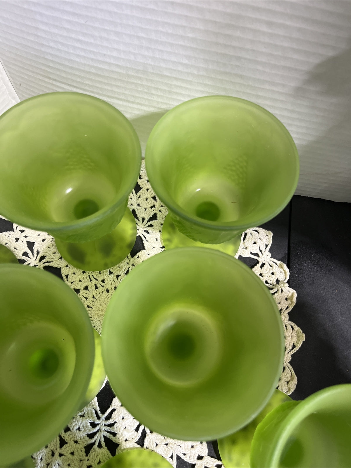 Glass Green Goblets- 8pc Colony Frosted Grape Design - Indiana Glass Company